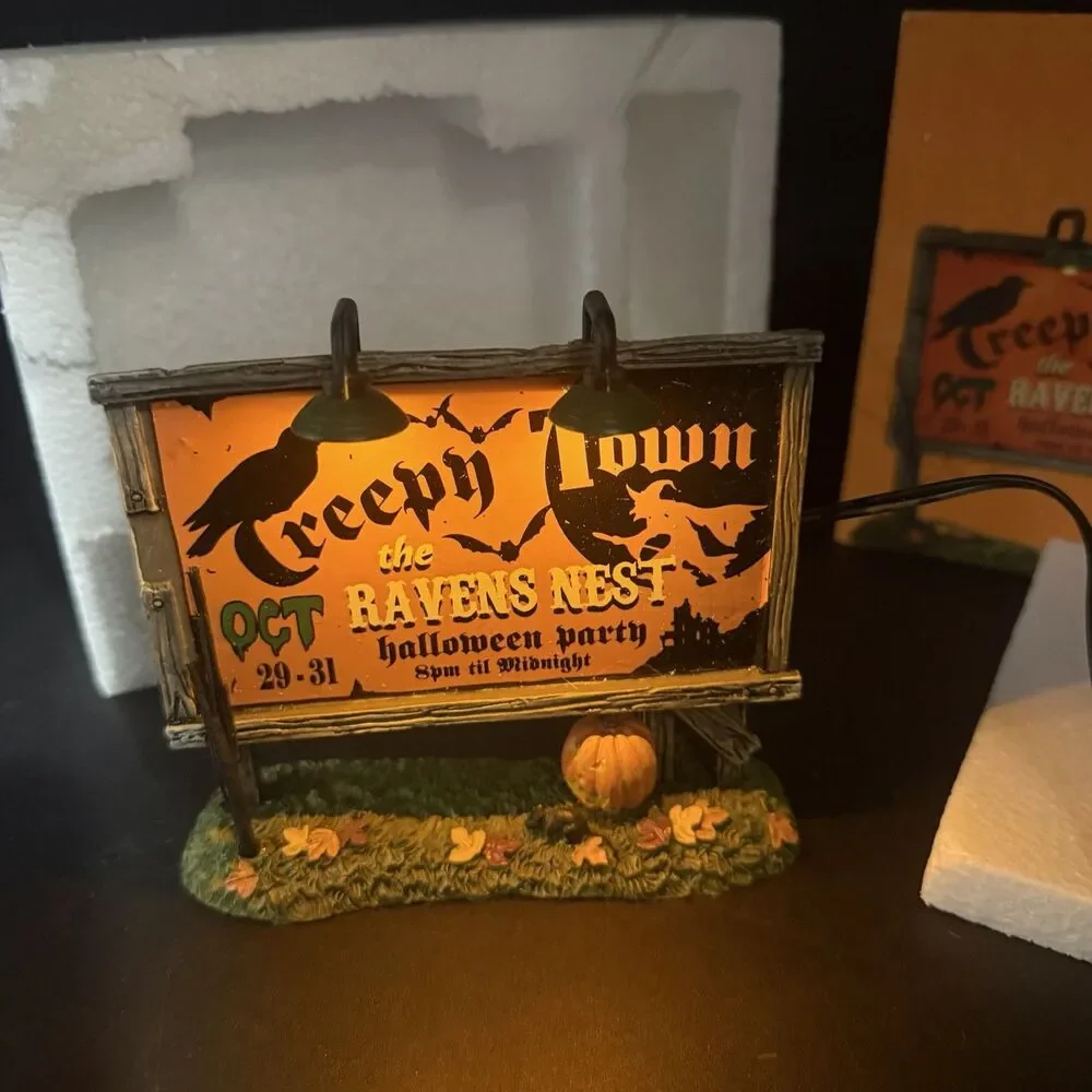 Dept 56 Creepy Town Lit Billboard Lit Accessory Halloween Village Ravens Nest